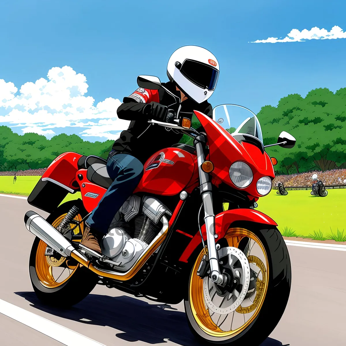 Picture of Speeding motorbike with helmet