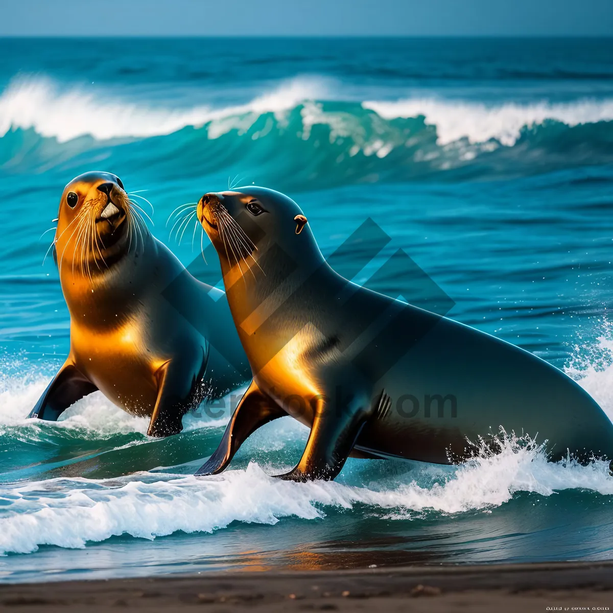 Picture of Playful Sea Lion Splashing in Ocean Waves