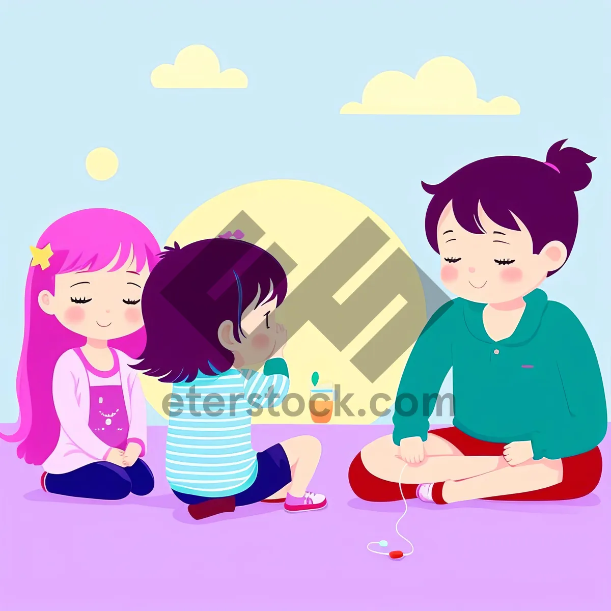 Picture of Cheerful Cartoon Boy Art with Kids Having Fun