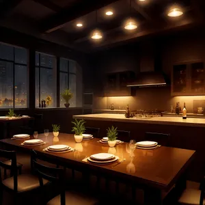 Modern Kitchen Dining Table with Chairs in Luxury Restaurant