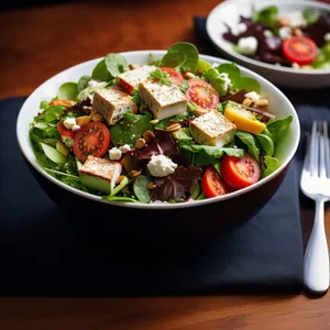 Fresh, Healthy Salad with Cheese and Vegetables