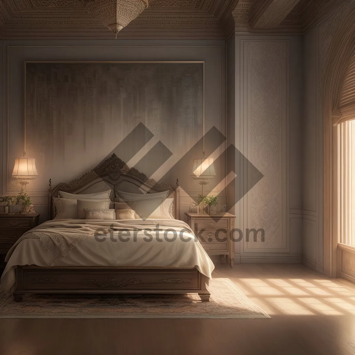 Picture of Modern Bedroom Interior with Comfortable Furniture