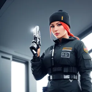 Happy smiling man in aviator hat and uniform.