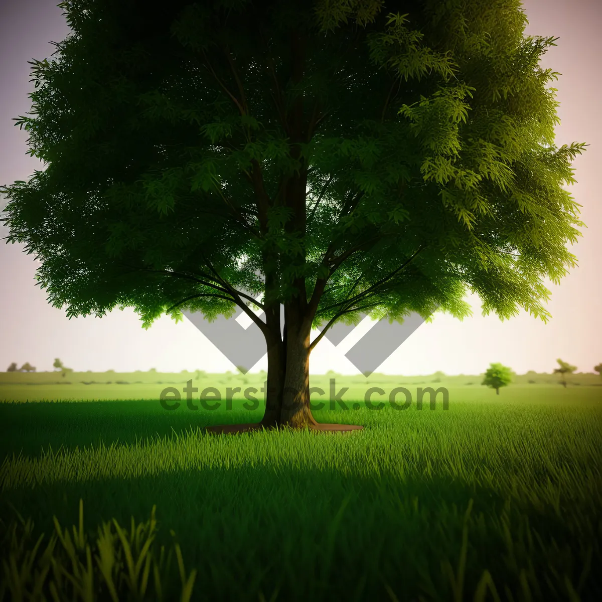 Picture of Idyllic Countryside: Trees, Meadow, and Scenic Landscape