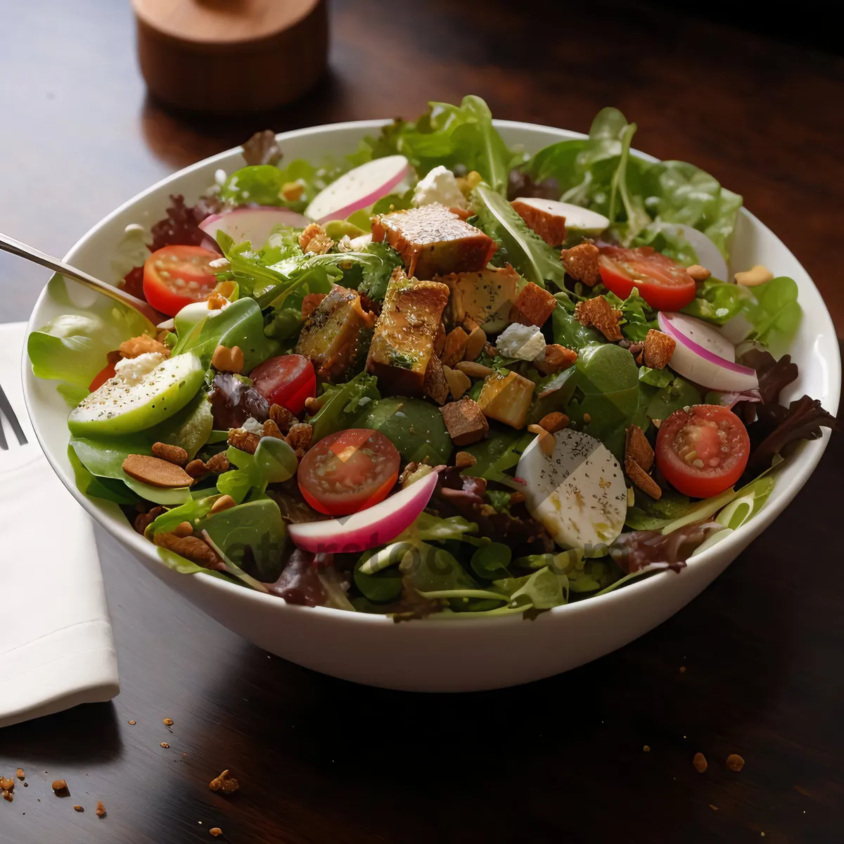 Picture of Fresh Gourmet Salad with Vegetables and Dressing