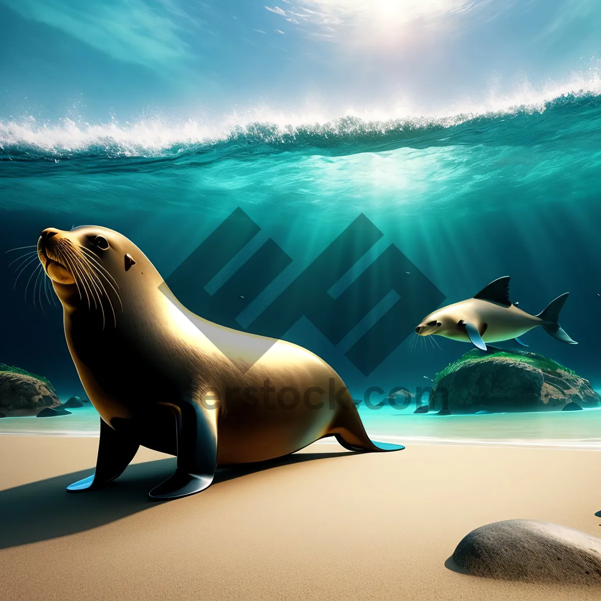 Picture of Playful Sea Lion Basking on Sandy Beach