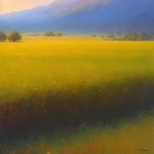 Idyllic Countryside Field with Vibrant Yellow Mustard Plants