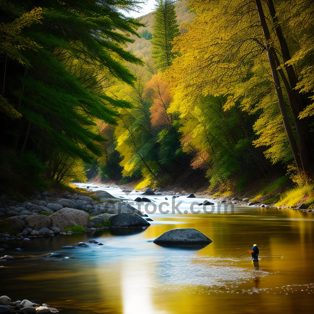 Picture of Autumn Reflections: Serene river amidst vibrant foliage