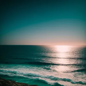 Serene Sunset Over Tropical Beachfront Oasis