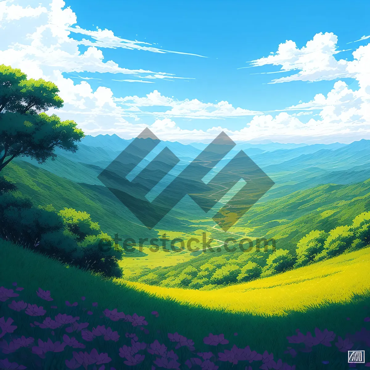 Picture of Serene Summer Highland Landscape with Majestic Mountains