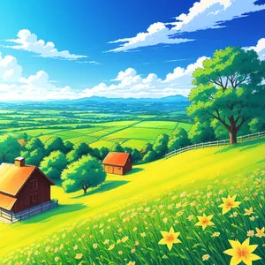 Serene Spring Meadow Under Clear Sky