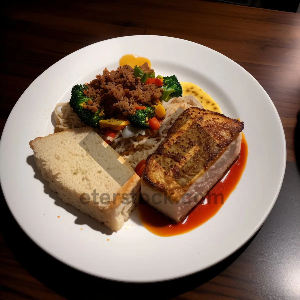 Picture of Delicious grilled steak with vegetable salad plate.