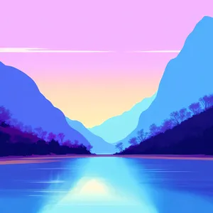 Serene Sunset Over Mountain Lake