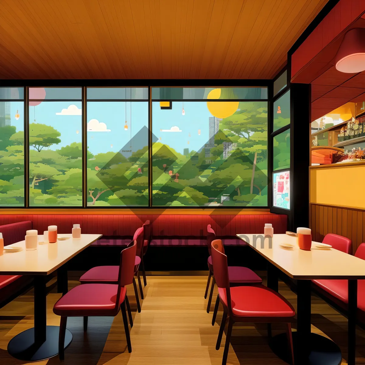 Picture of Modern luxury interior design with wood furniture table.