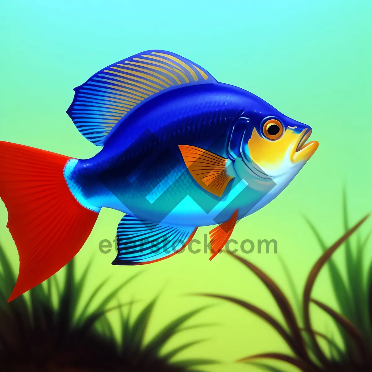 Picture of Colorful Tropical Goldfish Swimming in Seawater