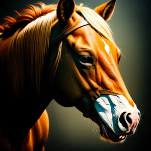 Thoroughbred Stallion with Brown Mane in Equestrian Gear