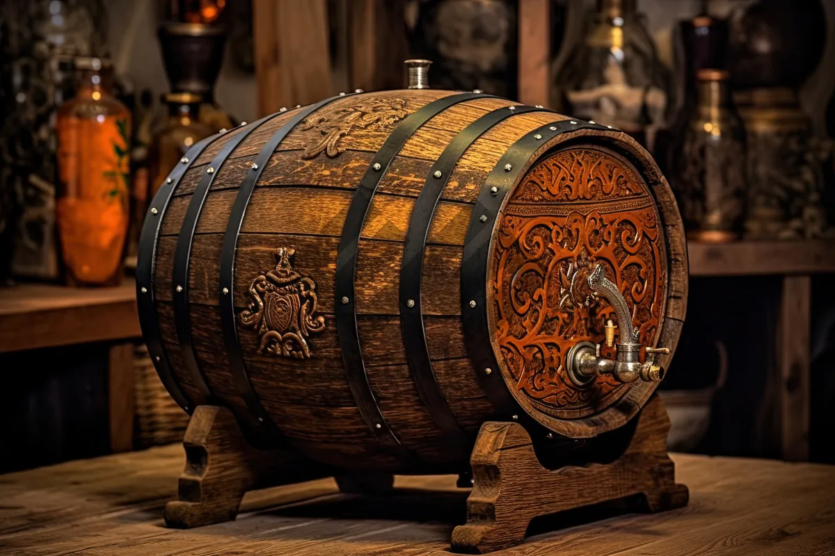 Picture of Vintage Barrel with Wooden Plug in Wine Cellar