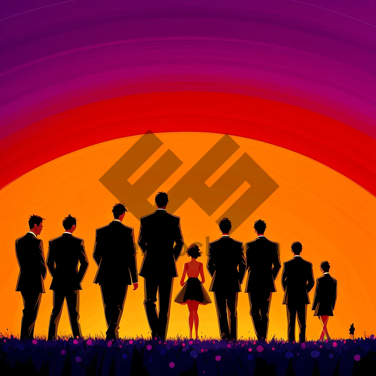 Picture of Vibrant Silhouette of a Glowing Group of Male Designers