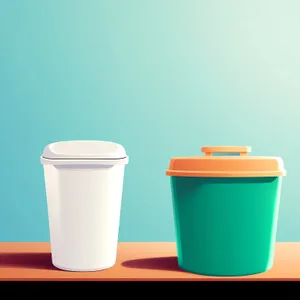 Empty Beverage Cup in Colorful Garbage Container