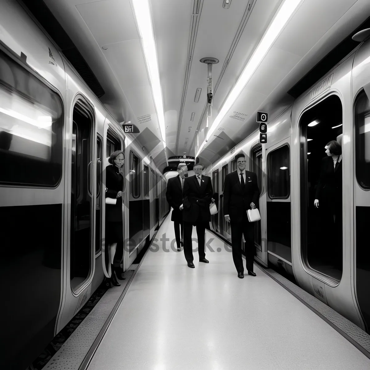 Picture of Urban Transit: Modern Subway Station Interior with Speeding Train