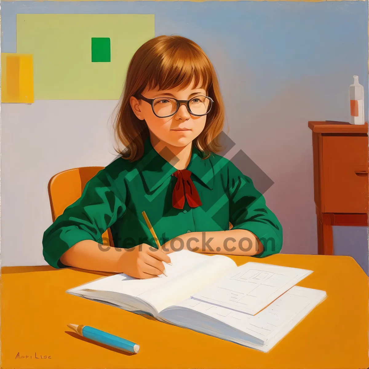 Picture of Smiling businesswoman working on laptop in office setting