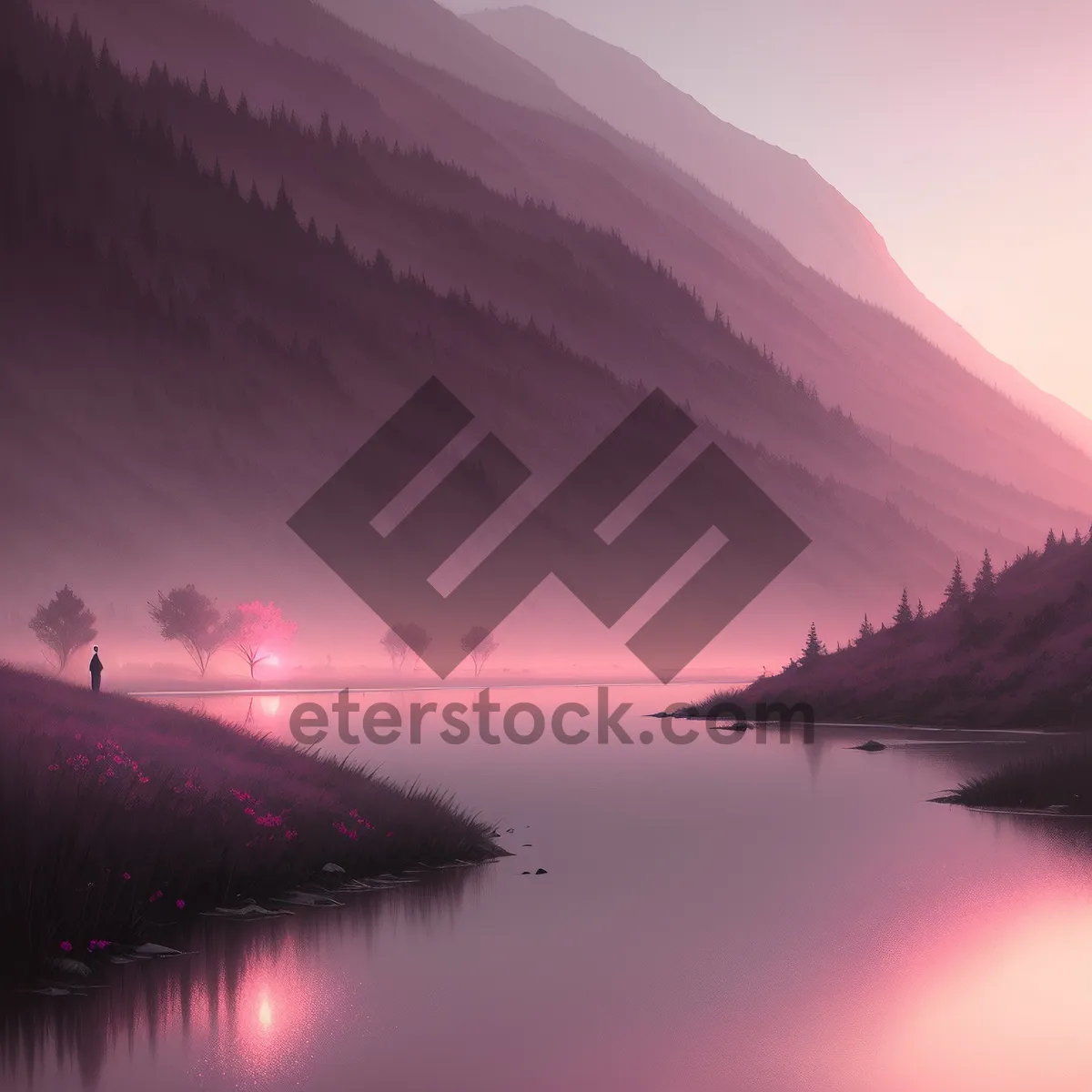 Picture of Serenity by the Lake: Lakeside Reflection with Mountain Backdrop.