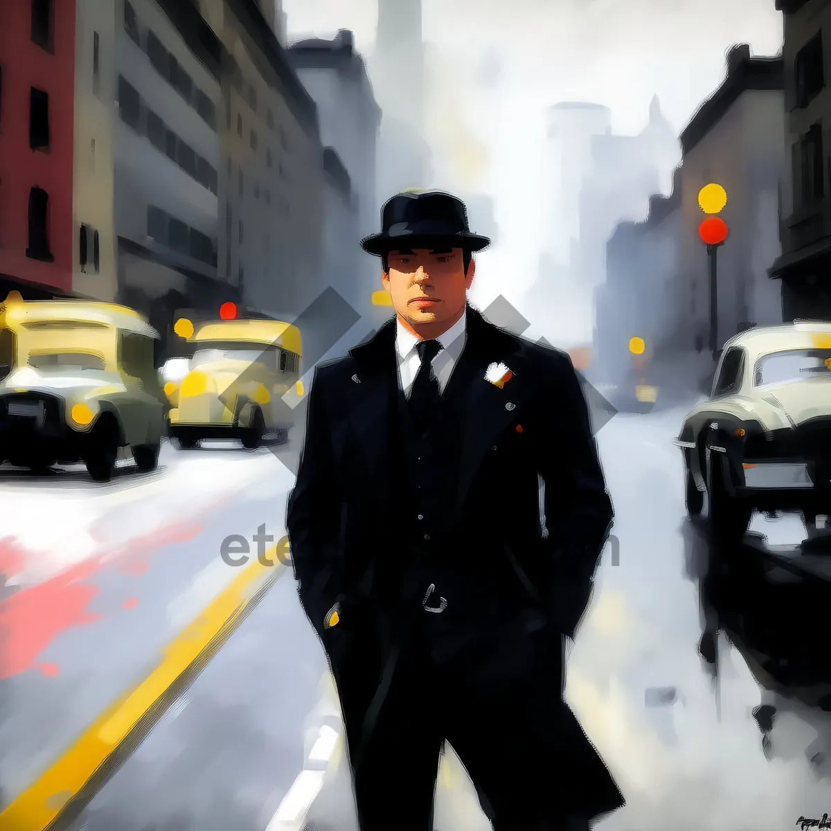 Picture of Happy Businessman in Urban Setting with Construction Helmet