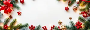 Evergreen tree with festive ball ornaments and holly