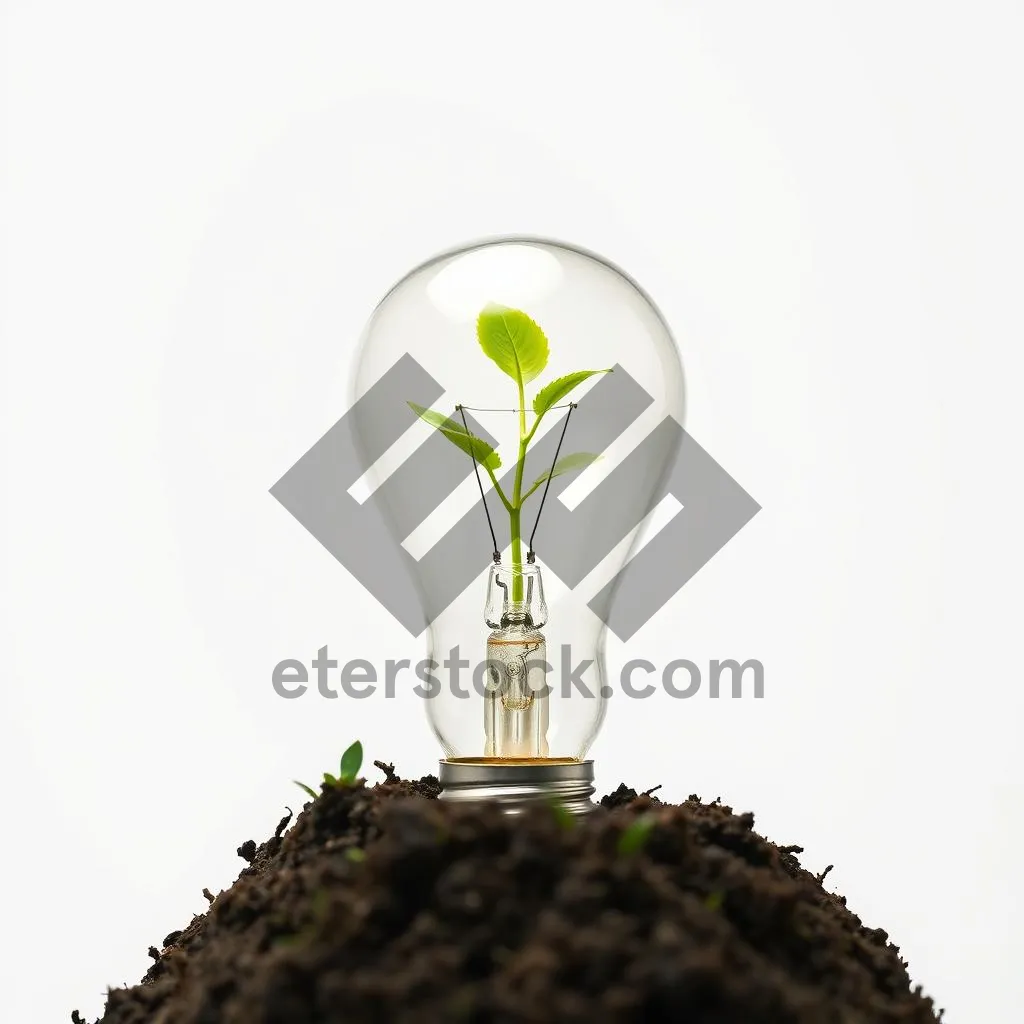 Picture of Glass lamp with energy-efficient bulb and plant