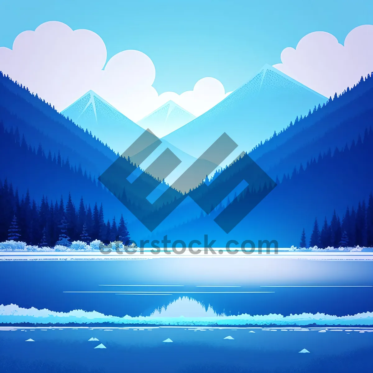 Picture of Glistening Winter Wonderland - Snowy Mountains by the Frozen Lake