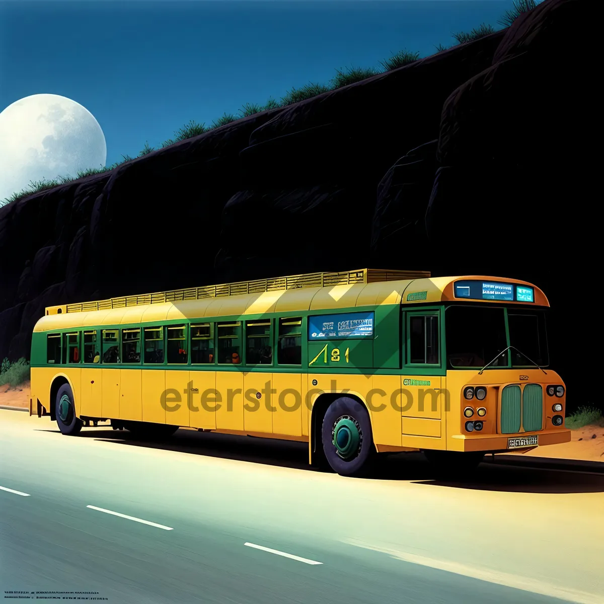 Picture of Yellow School Bus in Transit