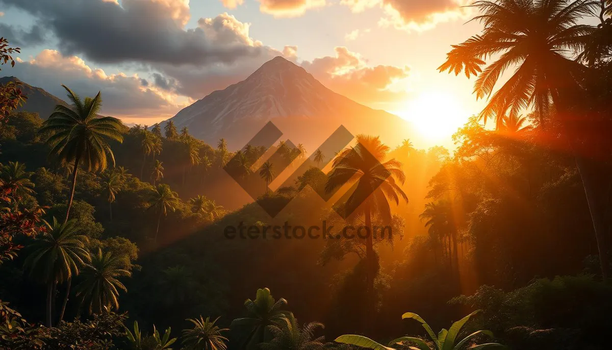 Picture of Tropical Sunset Silhouette Palm Tree Scene