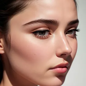 Fresh-faced beauty with captivating eyes and radiant skin.