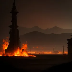 Fiery Minaret at Sunset