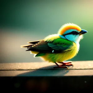 Vibrant Yellow Bird with Colorful Beak in Habitat.