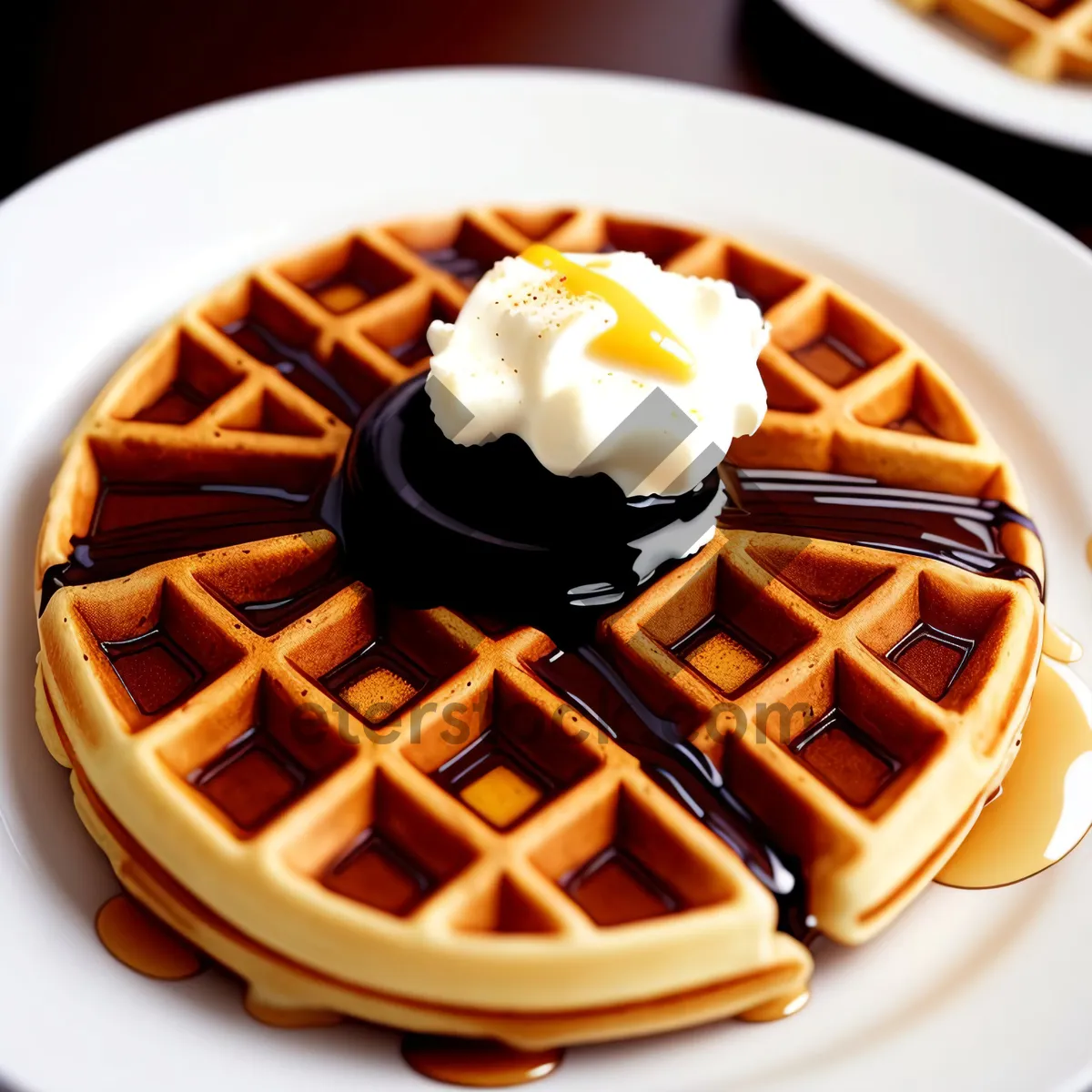 Picture of Sweet chocolate cake with tasty chocolate sauce drizzle.