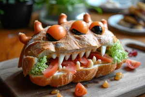 Delicious gourmet vegetable sandwich with cheese and tomatoes