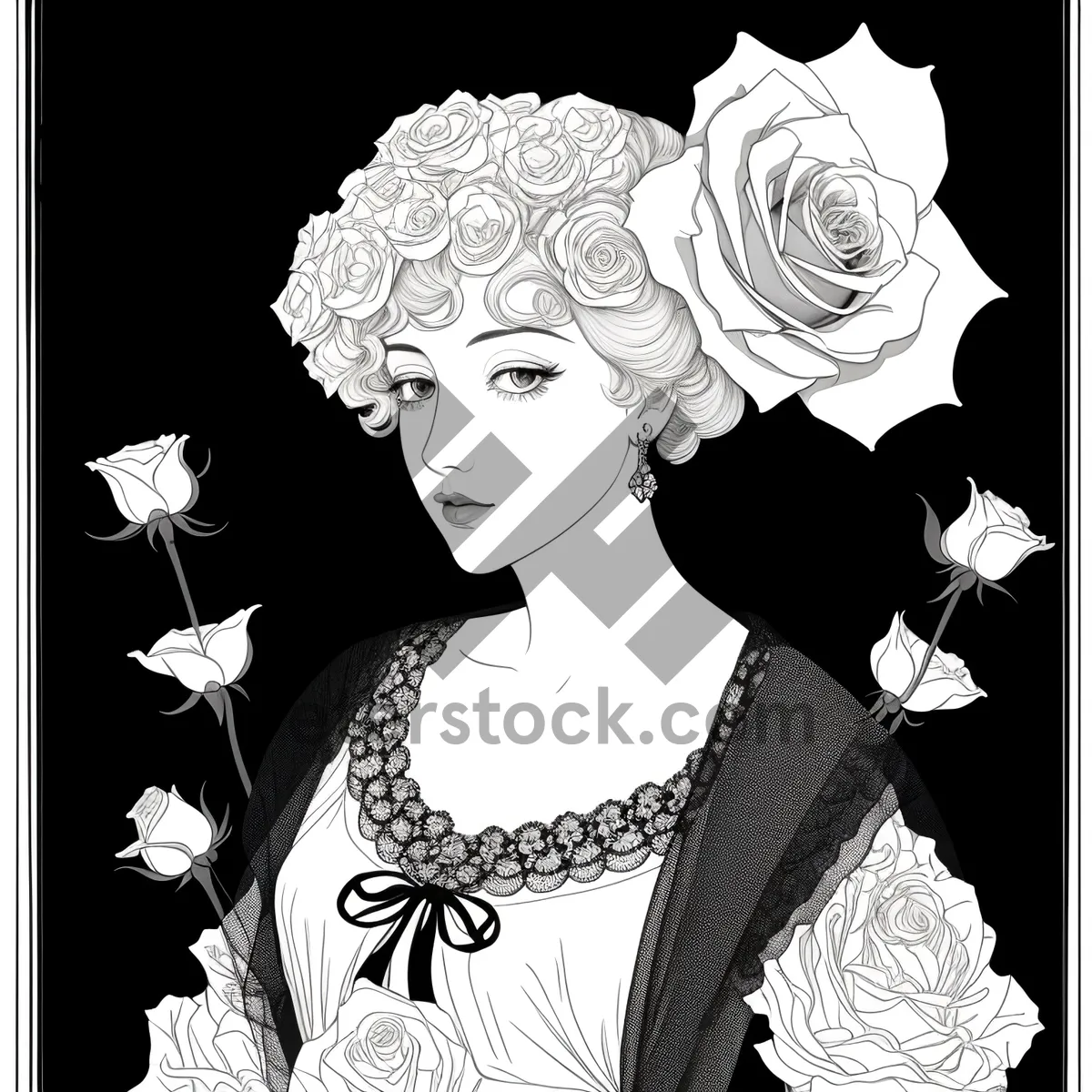 Picture of Elegant Bride: A Stylish Portrait of a Newlywed Lady with Black Hair