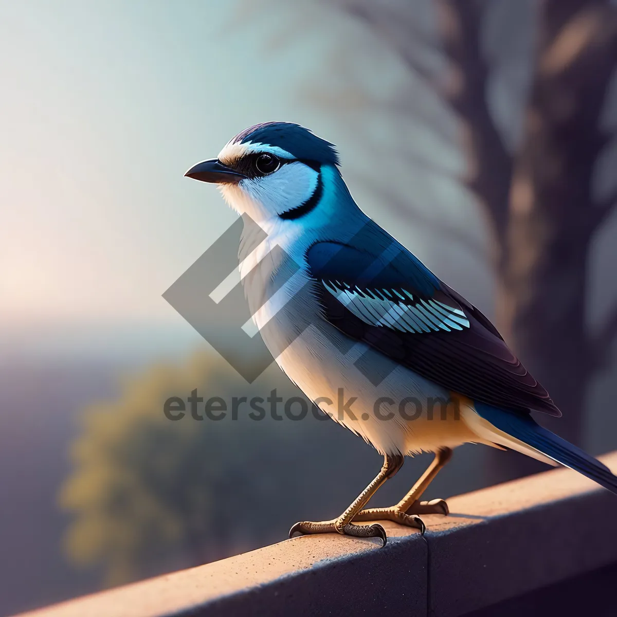 Picture of Wild Starling Perched on Branch with Feathers