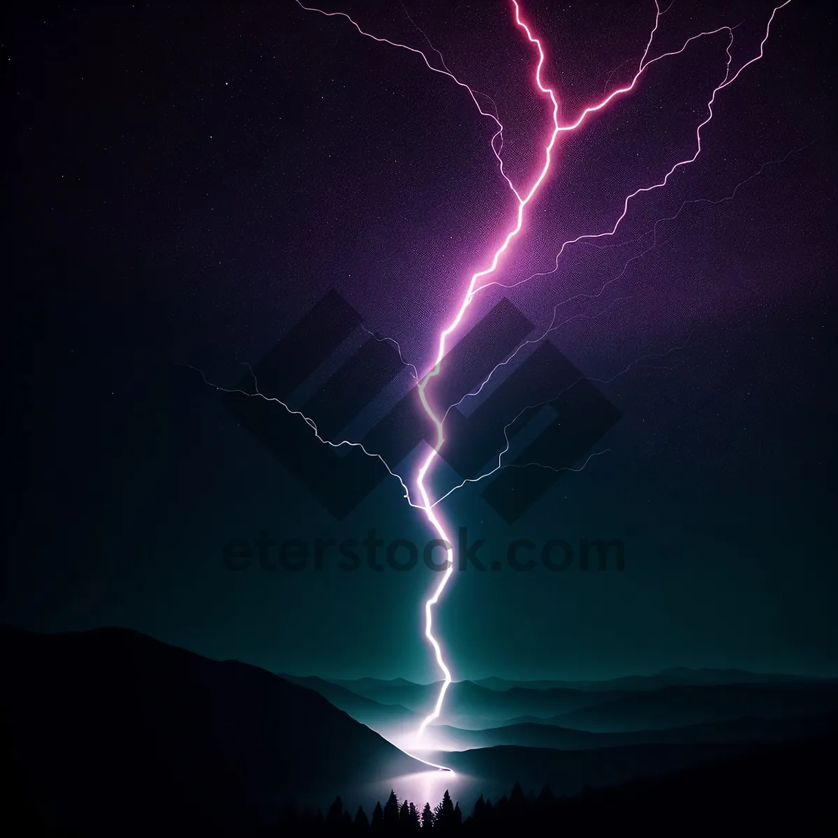 Picture of Electricity Bolt Illuminating Dark Stormy Sky