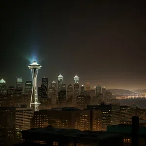 Nighttime Skyline Reflection on Waterfront