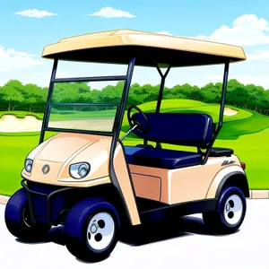 Sporty Golfer Behind the Wheel on Golf Course