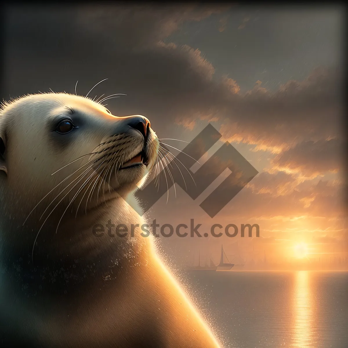 Picture of Majestic Sea Lion Lounging on Rocky Shoreline