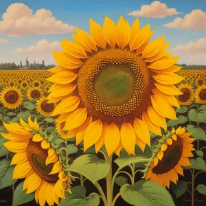 Vibrant Sunflower Blooming in Yellow Field