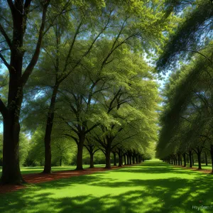 Idyllic Park Path Surrounded by Lush Foliage