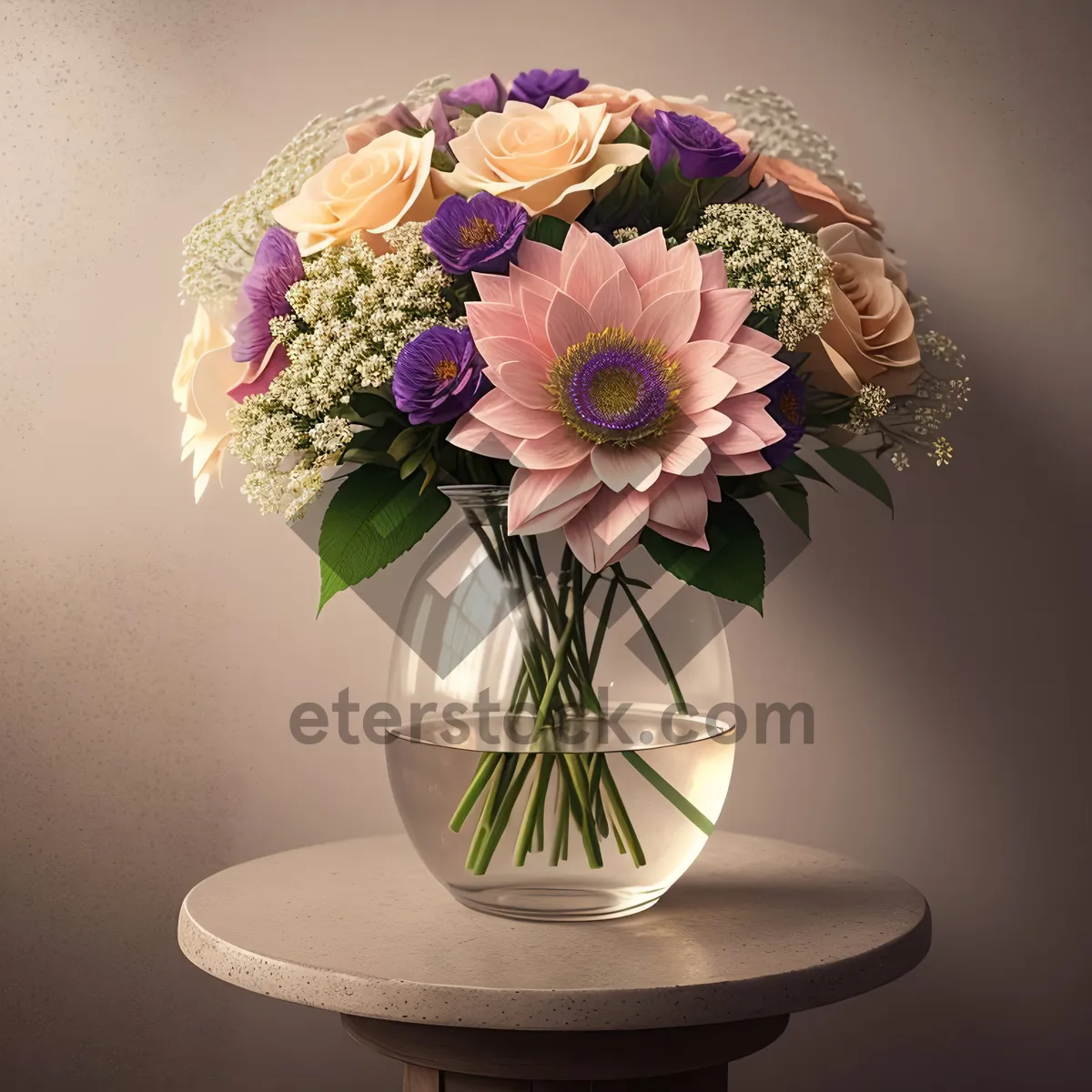 Picture of Pink Floral Table Lamp with Vase Decoration