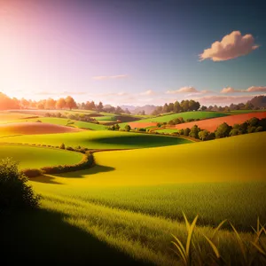 Golden Sunset Over Rolling Meadow