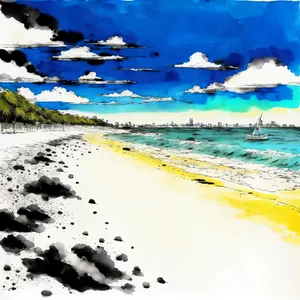 Serene Beach Paradise with Turquoise Waves and Clear Skies