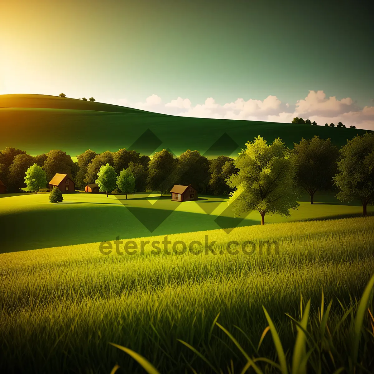 Picture of Idyllic Summer Rapeseed Field Under Clear Skies