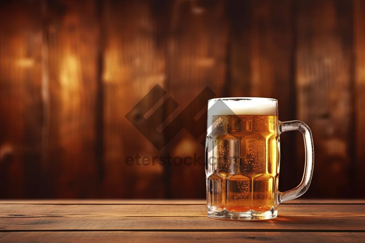 Picture of Cold Beer Glass with Frothy Amber Lager